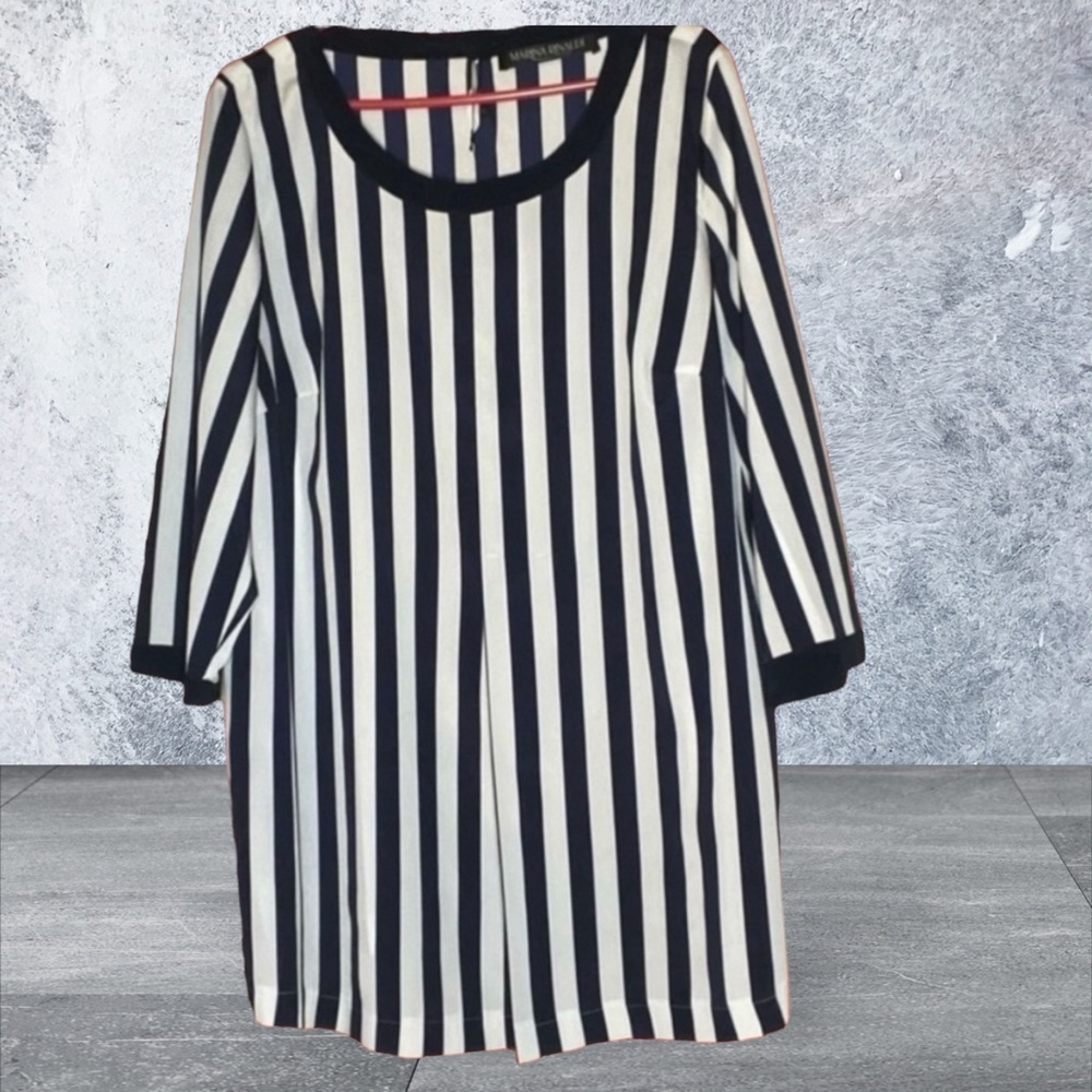 Marina Rinaldi Dress Top Blue Stripped - Size 16 EUC